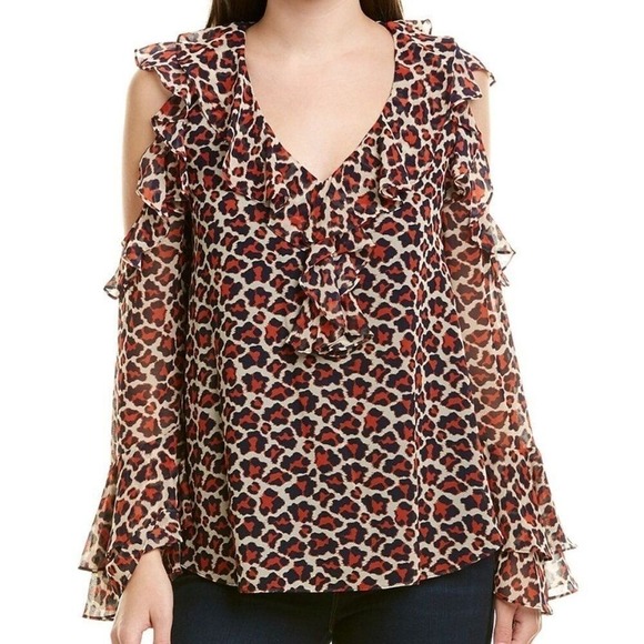 Diane Von Furstenberg Top Womens Size XL Ruffle Bell Sleeves Animal Print Boho - Picture 1 of 10